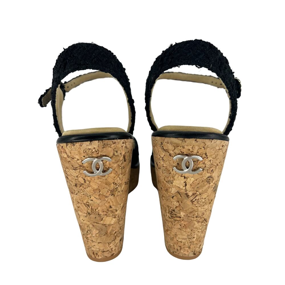 CHANEL Black and Gold Wedge Sandals - Picture 11 of 16